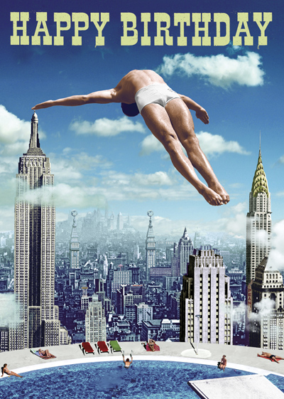 BC163 - Happy Birthday NY Diver Greeting Card by Max Hernn